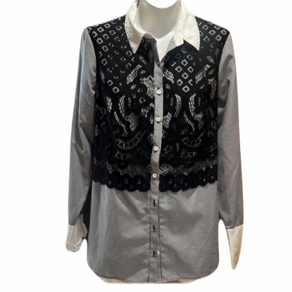 Eci New York black lace button up shirt